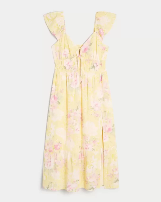 Μίντι Φόρεμα Flutter Sleeve Διπλό Δέσιμο Μίντι Φόρεμα Flutter Sleeve Διπλό Δέσιμο