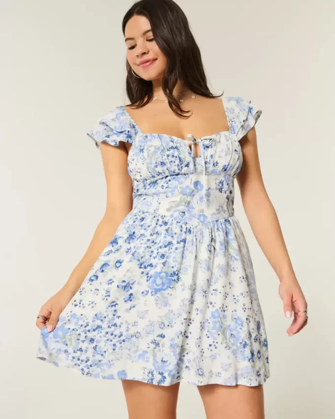 Μίνι φόρεμα Flutter Sleeve V-Waist Μίνι φόρεμα Flutter Sleeve V-Waist