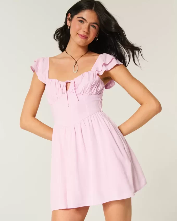 Μίνι φόρεμα Flutter Sleeve V-Waist Μίνι φόρεμα Flutter Sleeve V-Waist