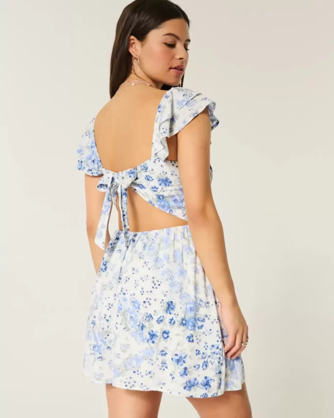 Μίνι φόρεμα Flutter Sleeve V-Waist Μίνι φόρεμα Flutter Sleeve V-Waist
