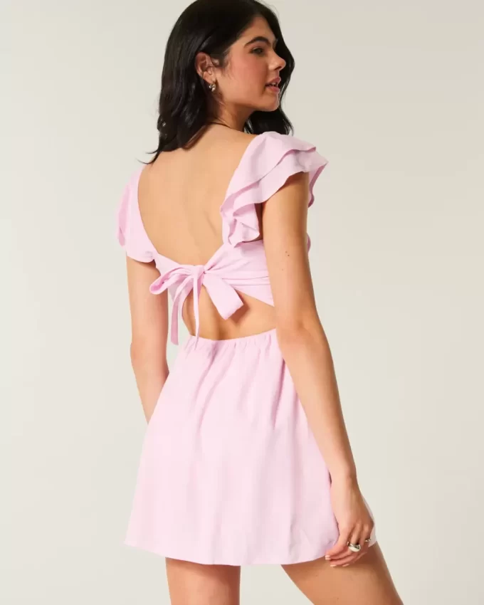 Μίνι φόρεμα Flutter Sleeve V-Waist Μίνι φόρεμα Flutter Sleeve V-Waist