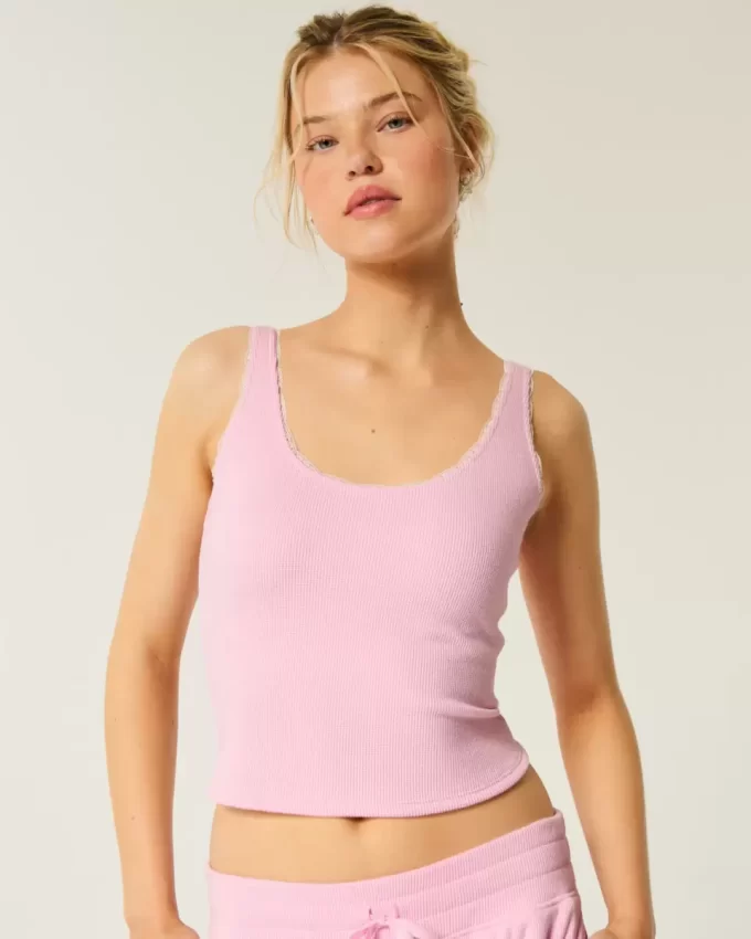 Gilly Hicks Cozy Waffle Lace Trim Tank Gilly Hicks Cozy Waffle Lace Trim Tank