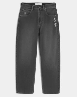 Πλυμένο μαύρο χαρτί Τζόκερ Graphic Skater Baggy Jeans