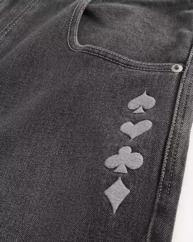 Πλυμένο μαύρο χαρτί Τζόκερ Graphic Skater Baggy Jeans Πλυμένο μαύρο χαρτί Τζόκερ Graphic Skater Baggy Jeans