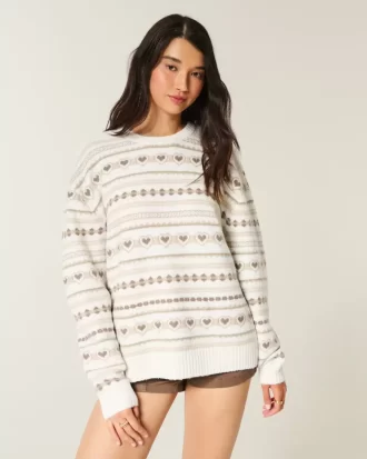 Πουλόβερ μεγάλου μεγέθους Heart Pattern Crew