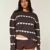 Πουλόβερ μεγάλου μεγέθους Heart Pattern Crew Πουλόβερ μεγάλου μεγέθους Heart Pattern Crew
