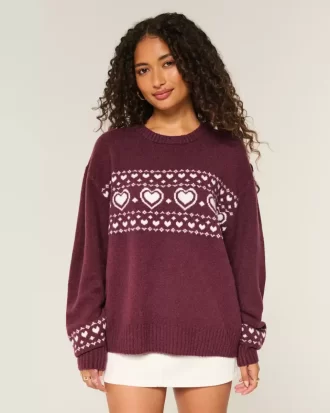 Πουλόβερ μεγάλου μεγέθους Heart Pattern Crew