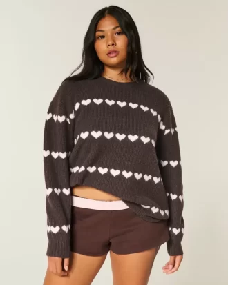 Πουλόβερ μεγάλου μεγέθους Heart Pattern Crew