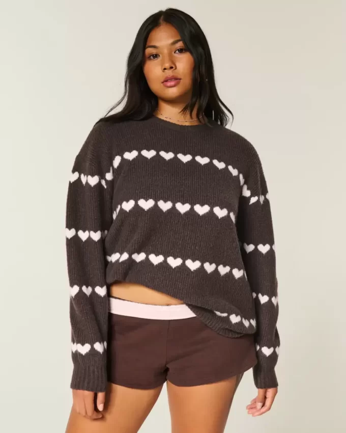 Πουλόβερ μεγάλου μεγέθους Heart Pattern Crew Πουλόβερ μεγάλου μεγέθους Heart Pattern Crew