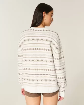 Πουλόβερ μεγάλου μεγέθους Heart Pattern Crew