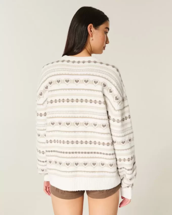 Πουλόβερ μεγάλου μεγέθους Heart Pattern Crew Πουλόβερ μεγάλου μεγέθους Heart Pattern Crew