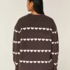 Πουλόβερ μεγάλου μεγέθους Heart Pattern Crew Πουλόβερ μεγάλου μεγέθους Heart Pattern Crew