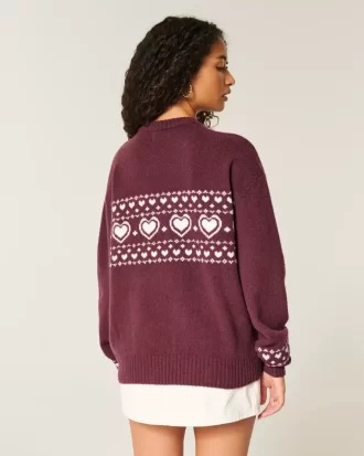 Πουλόβερ μεγάλου μεγέθους Heart Pattern Crew
