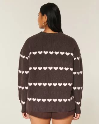 Πουλόβερ μεγάλου μεγέθους Heart Pattern Crew