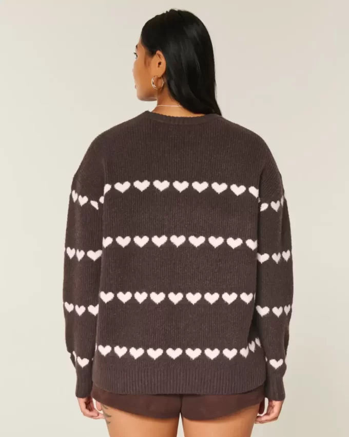 Πουλόβερ μεγάλου μεγέθους Heart Pattern Crew Πουλόβερ μεγάλου μεγέθους Heart Pattern Crew