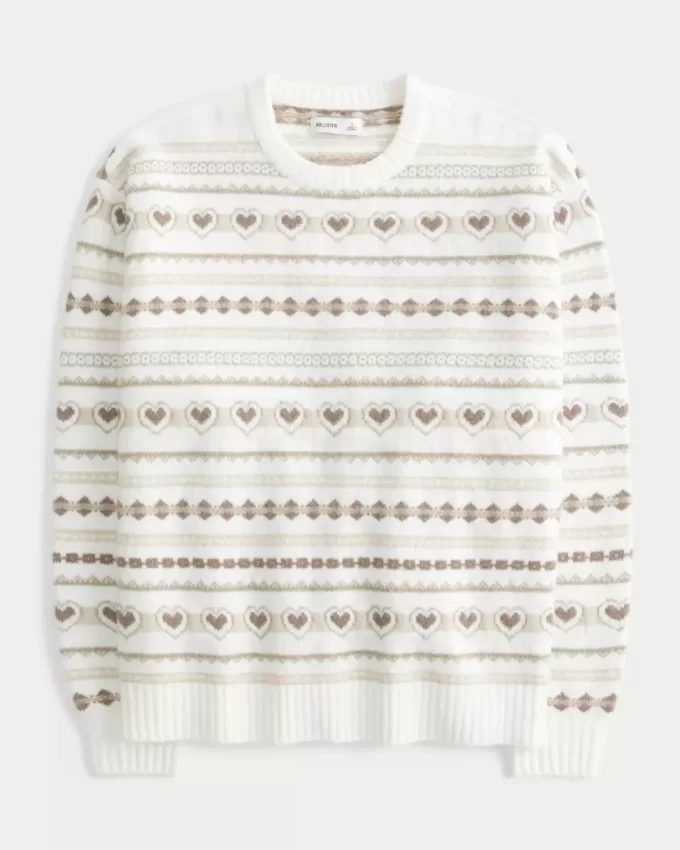 Πουλόβερ μεγάλου μεγέθους Heart Pattern Crew Πουλόβερ μεγάλου μεγέθους Heart Pattern Crew