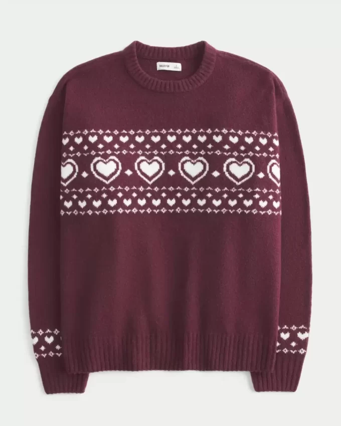 Πουλόβερ μεγάλου μεγέθους Heart Pattern Crew Πουλόβερ μεγάλου μεγέθους Heart Pattern Crew