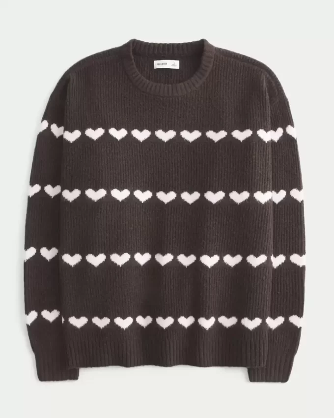 Πουλόβερ μεγάλου μεγέθους Heart Pattern Crew Πουλόβερ μεγάλου μεγέθους Heart Pattern Crew
