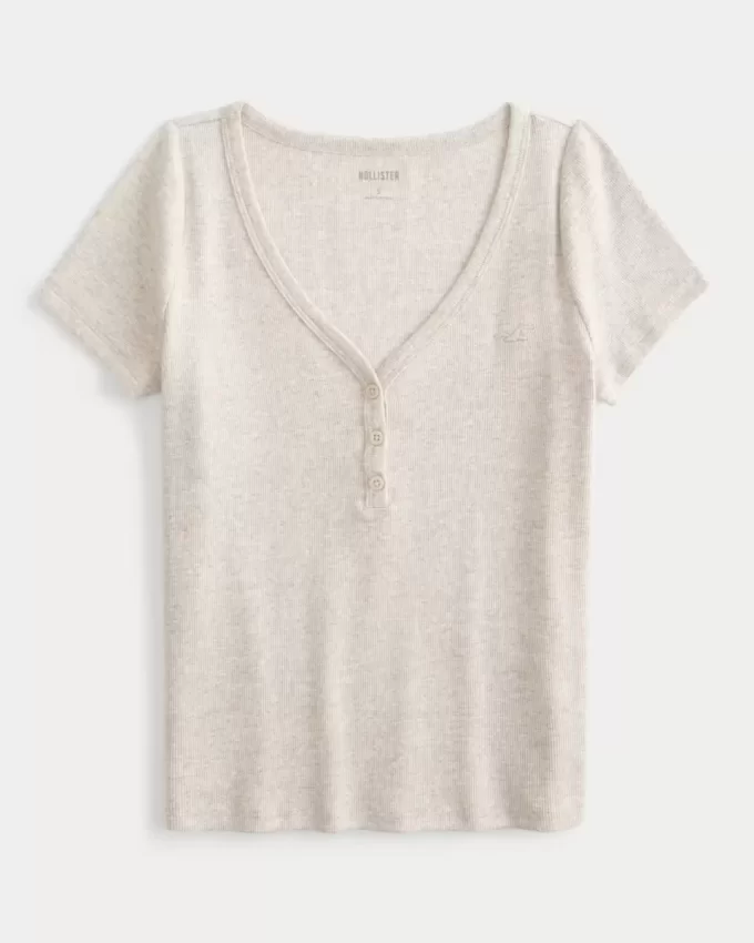 Εικονίδιο Henley με κοντομάνικο με ραβδώσεις
