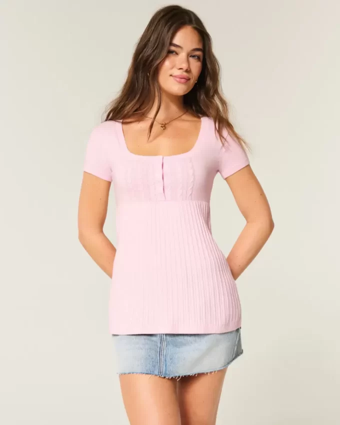 Κοντομάνικο τοπ Henley Babydoll Κοντομάνικο τοπ Henley Babydoll