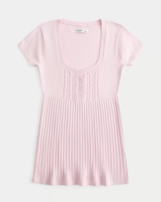 Κοντομάνικο τοπ Henley Babydoll Κοντομάνικο τοπ Henley Babydoll