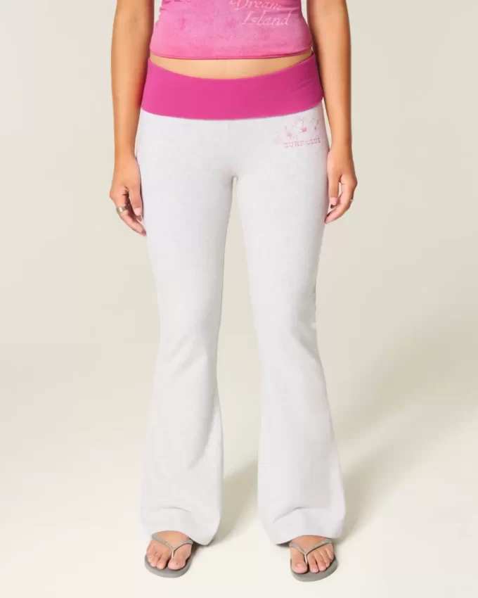Παντελόνι Hibiscus Graphic Foldover Waist Flare Παντελόνι Hibiscus Graphic Foldover Waist Flare