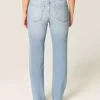 High-Rise Distressed Light Wash Straight τζιν