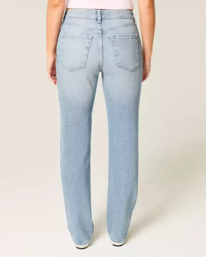 High-Rise Distressed Light Wash Straight τζιν