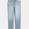 High-Rise Distressed Light Wash Straight τζιν