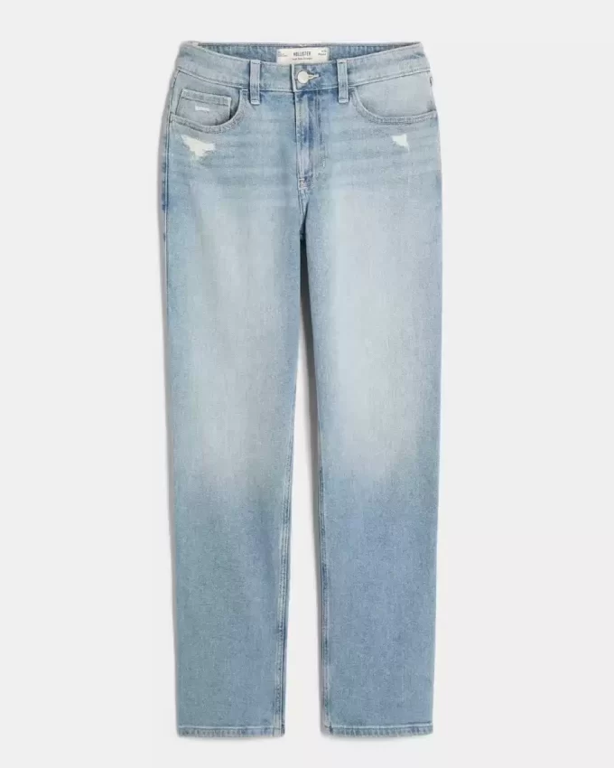 High-Rise Distressed Light Wash Straight τζιν
