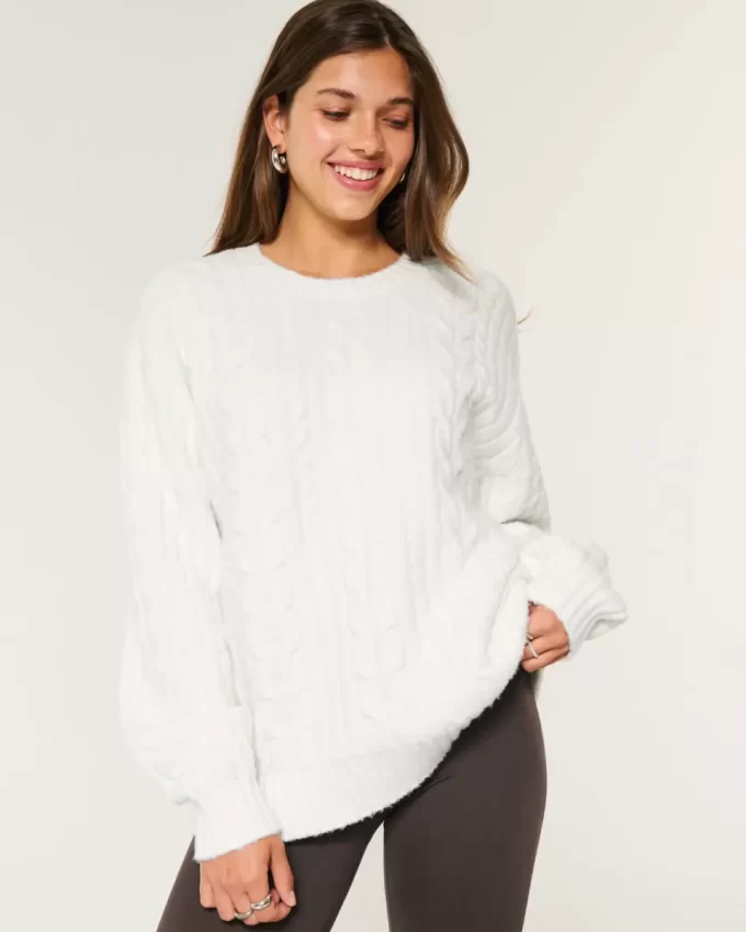 Πουλόβερ Hollister Comfy Cloud Cable-Knit Crew Πουλόβερ Hollister Comfy Cloud Cable-Knit Crew