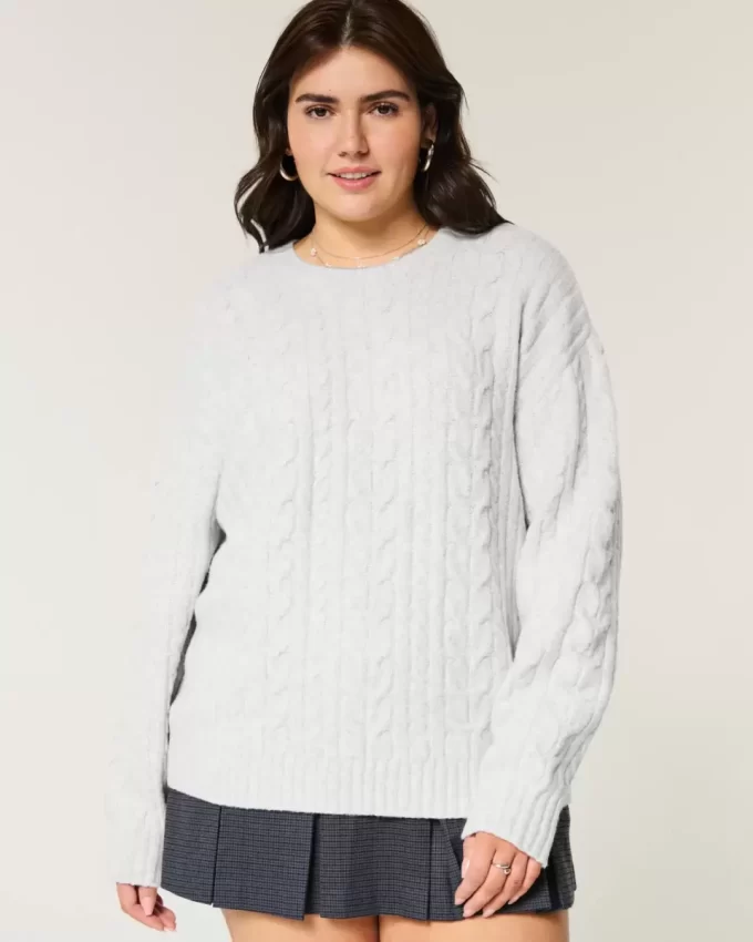 Πουλόβερ Hollister Comfy Cloud Cable-Knit Crew Πουλόβερ Hollister Comfy Cloud Cable-Knit Crew