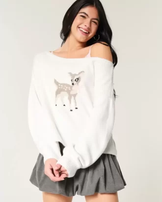 Γραφικό πουλόβερ Hollister Comfy Cloud Easy Off-the-Shoulder Deer