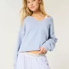 Πουλόβερ Hollister Comfy Cloud Oversized με λαιμόκοψη Πουλόβερ Hollister Comfy Cloud Oversized με λαιμόκοψη