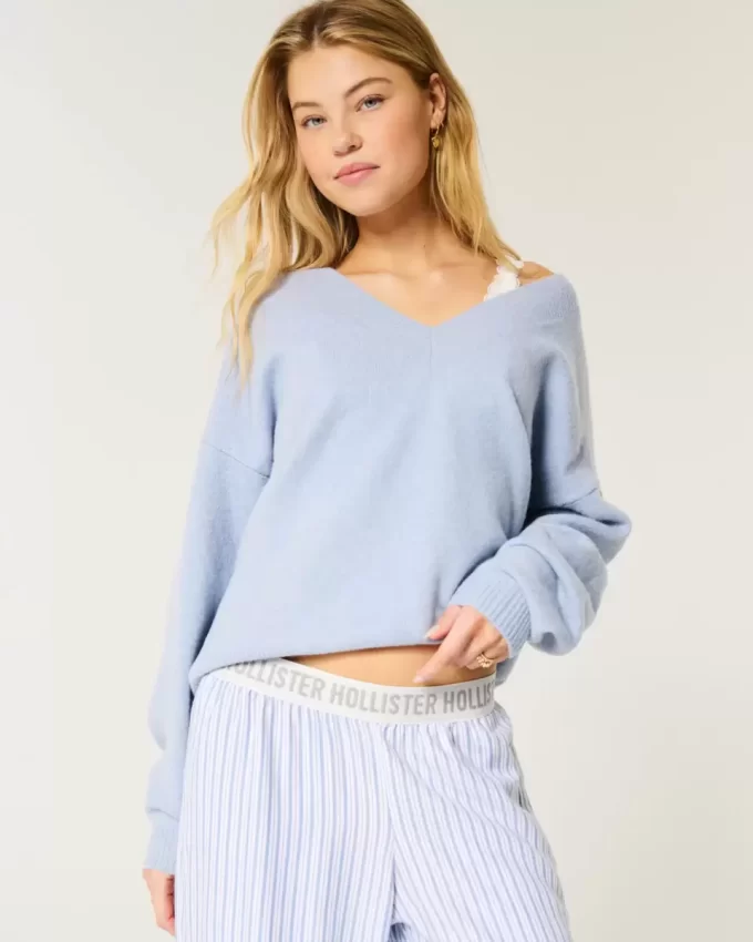 Πουλόβερ Hollister Comfy Cloud Oversized με λαιμόκοψη Πουλόβερ Hollister Comfy Cloud Oversized με λαιμόκοψη