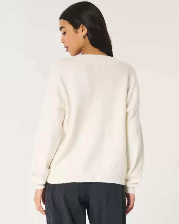 Πουλόβερ Hollister Comfy Cloud Oversized με λαιμόκοψη Πουλόβερ Hollister Comfy Cloud Oversized με λαιμόκοψη