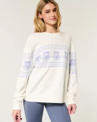 Hollister Comfy Cloud Teddy Bear Graphic Crew πουλόβερ