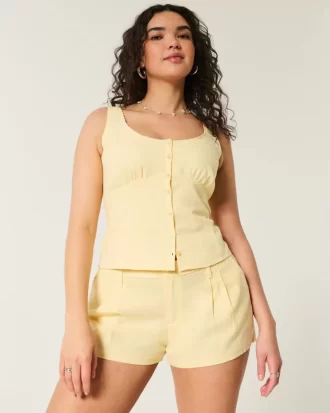 Χαμηλό λινό σορτς Hollister Livvy