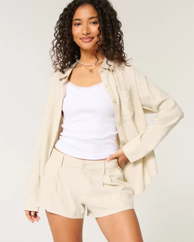 Χαμηλό λινό σορτς Hollister Livvy 3″ Χαμηλό λινό σορτς Hollister Livvy 3″