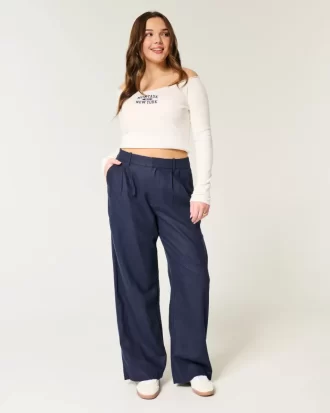 Παντελόνι Hollister Livvy Ultra ψηλό λινό-Μείγμα με φαρδύ πόδι