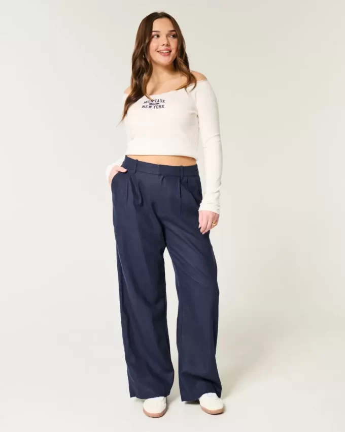 Παντελόνι Hollister Livvy Ultra ψηλό λινό-Μείγμα με φαρδύ πόδι Παντελόνι Hollister Livvy Ultra ψηλό λινό-Μείγμα με φαρδύ πόδι