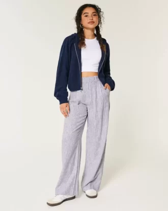 Παντελόνι Hollister Livvy Ultra ψηλό λινό-Μείγμα με φαρδύ πόδι