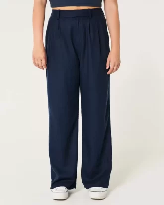 Παντελόνι με φαρδιά μπατζάκια Hollister Livvy Ultra High-Rise Linen Blend