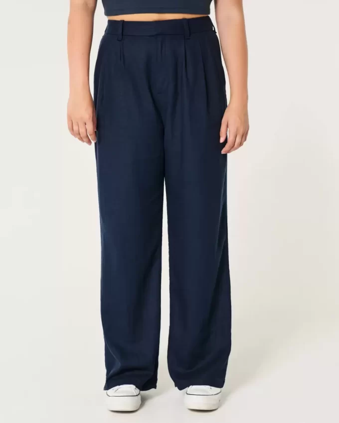 Παντελόνι με φαρδιά μπατζάκια Hollister Livvy Ultra High-Rise Linen Blend Παντελόνι με φαρδιά μπατζάκια Hollister Livvy Ultra High-Rise Linen Blend