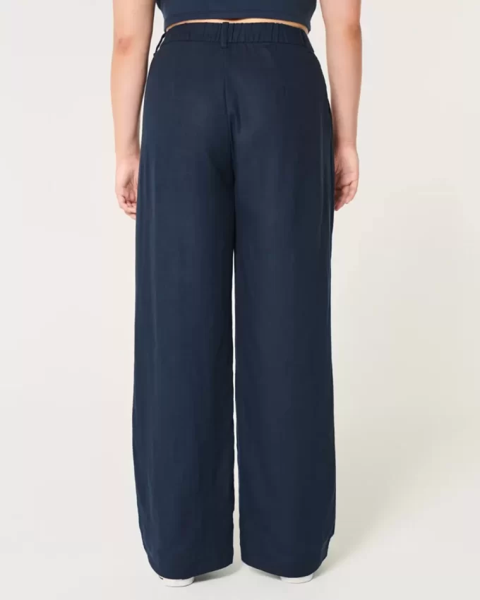Παντελόνι με φαρδιά μπατζάκια Hollister Livvy Ultra High-Rise Linen Blend Παντελόνι με φαρδιά μπατζάκια Hollister Livvy Ultra High-Rise Linen Blend