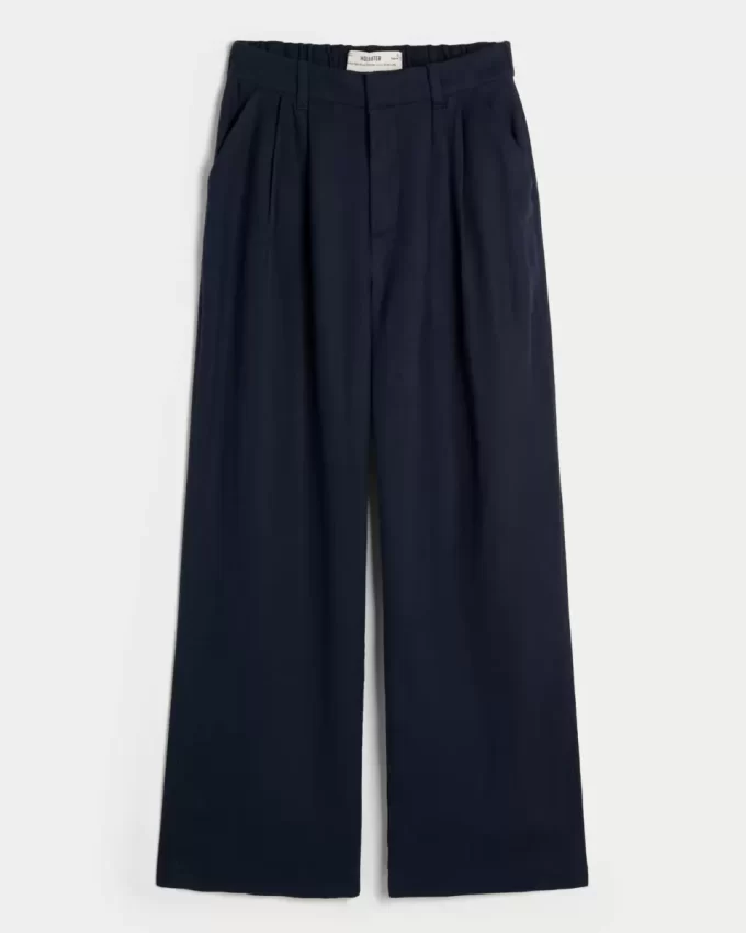 Παντελόνι με φαρδιά μπατζάκια Hollister Livvy Ultra High-Rise Linen Blend Παντελόνι με φαρδιά μπατζάκια Hollister Livvy Ultra High-Rise Linen Blend