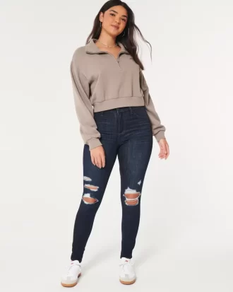 Κολάν Jean με καμπυλωτό ψηλό ύψος σκισμένο Dark Wash