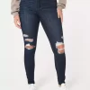 Κολάν Jean με καμπυλωτό ψηλό ύψος σκισμένο Dark Wash Κολάν Jean με καμπυλωτό ψηλό ύψος σκισμένο Dark Wash
