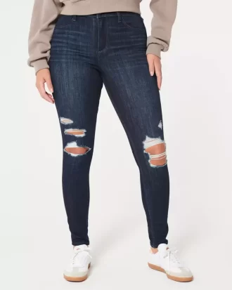Κολάν Jean με καμπυλωτό ψηλό ύψος σκισμένο Dark Wash