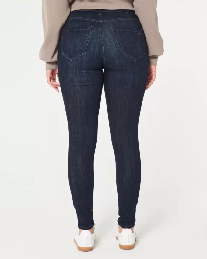 Κολάν Jean με καμπυλωτό ψηλό ύψος σκισμένο Dark Wash Κολάν Jean με καμπυλωτό ψηλό ύψος σκισμένο Dark Wash